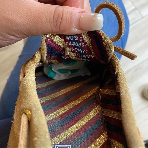 Sperry Top Slider Boat Tan Gold Metallic 9.5 - Picture 6 of 6